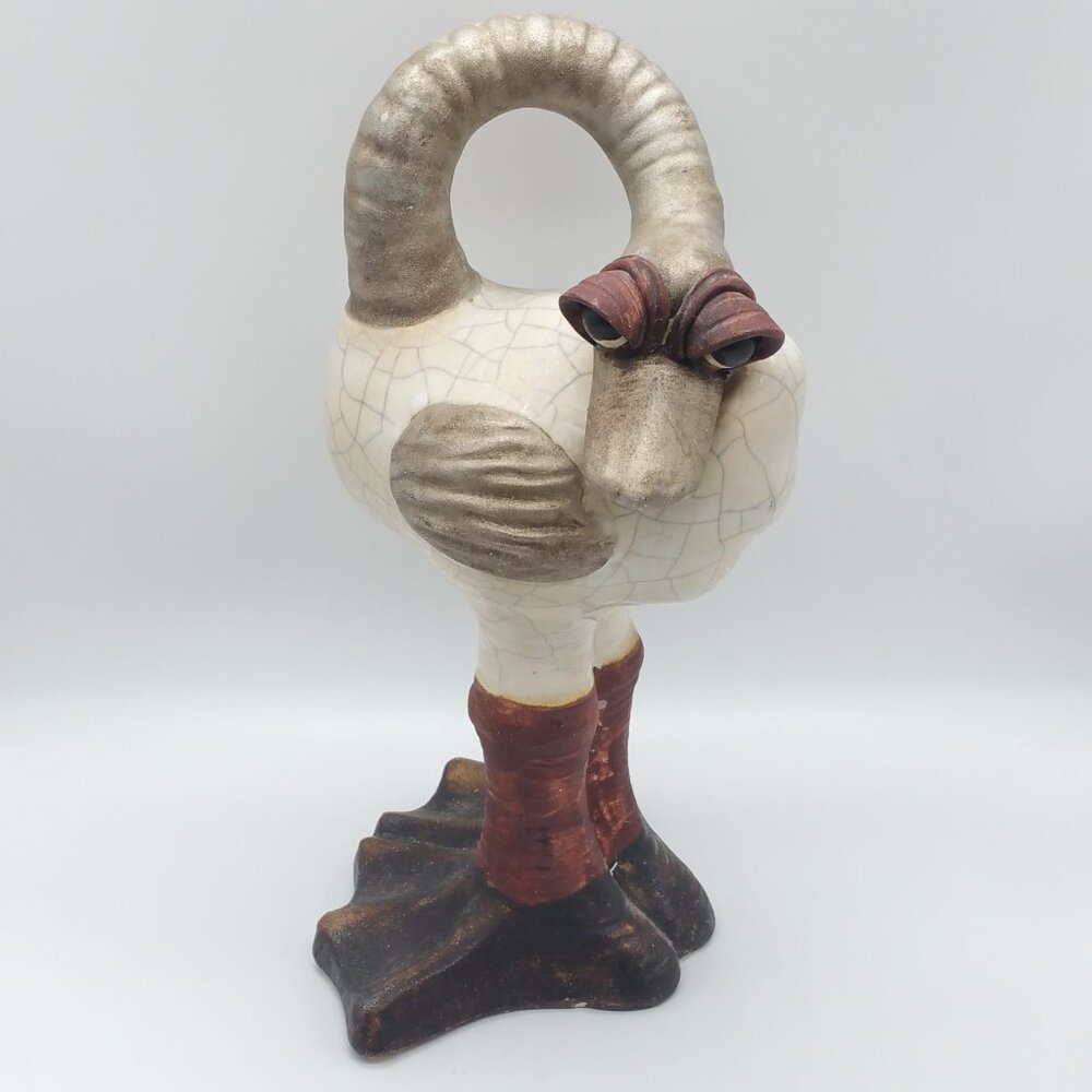 Ceramic Duck Ostrich Caricature Sculpture Figurine 10”, Kitschy
